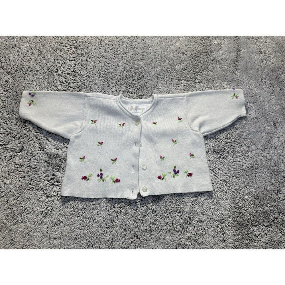 Vtg Gymboree 1998 Rainbow Tag Floral‎ Embroidered White Cardigan Sweater 0-3m